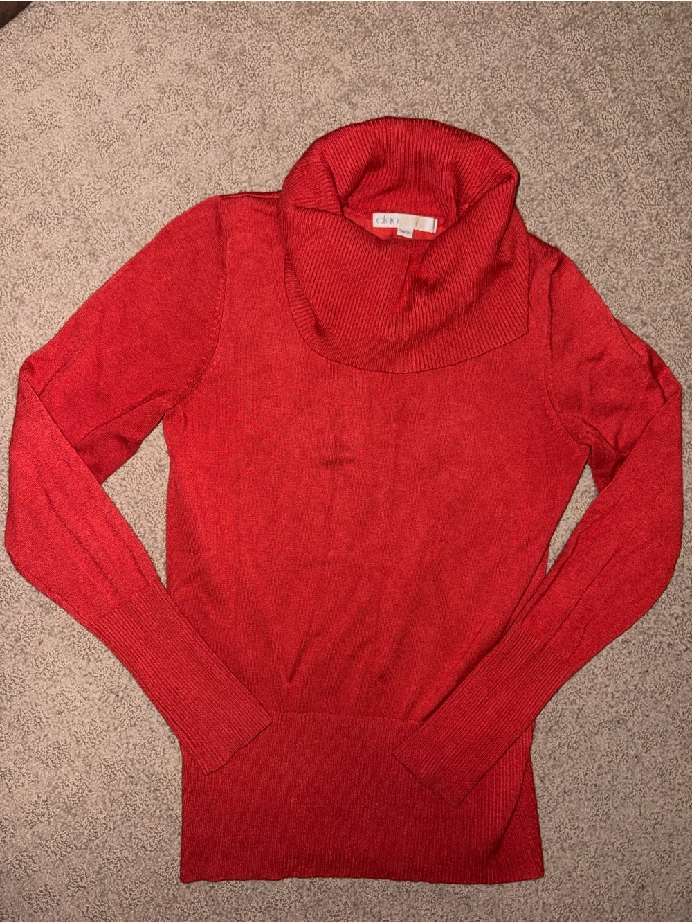 CleoCleo Red Cowl-Neck Sweater, Womens Long-Sleeve Pullover Soft Women’s Size XS